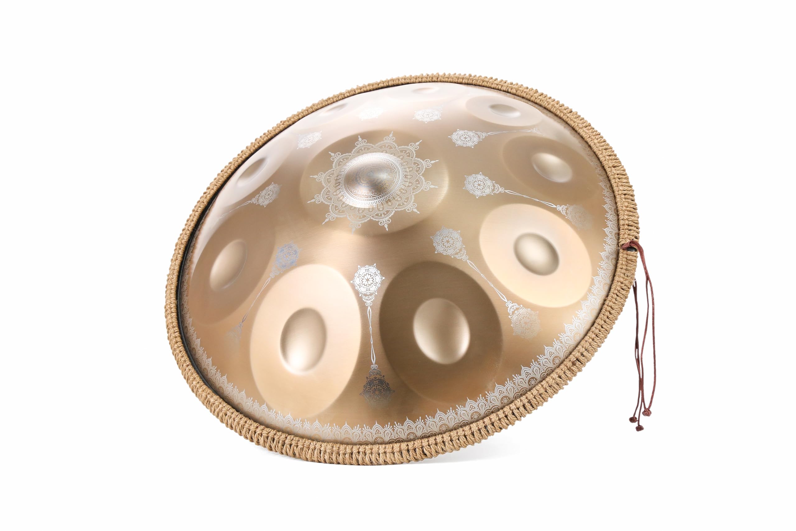 Handpan Mandala doré - 10 notes - Échelle courte - Instrument professionnel de guérison sonore - En acier de qualité supérieure - Tambour de méditation pour soulager le stress, le yoga et la