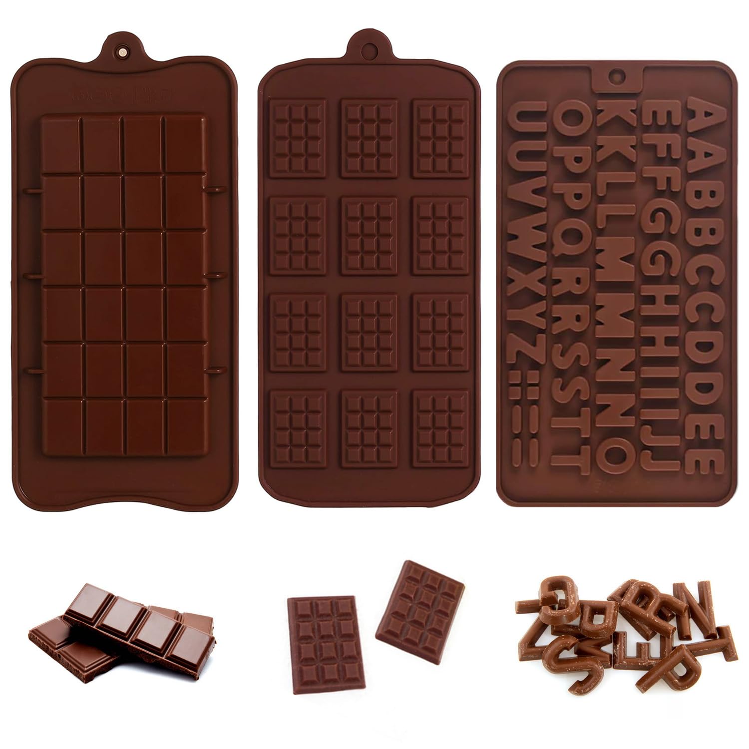 Set Di 3 Stampi Per Cioccolato In Silicone Antiaderente - Con Linee Separatrici, Da 22,5x10,5 Cm, Adatti A Microonde E Lavastoviglie - 3