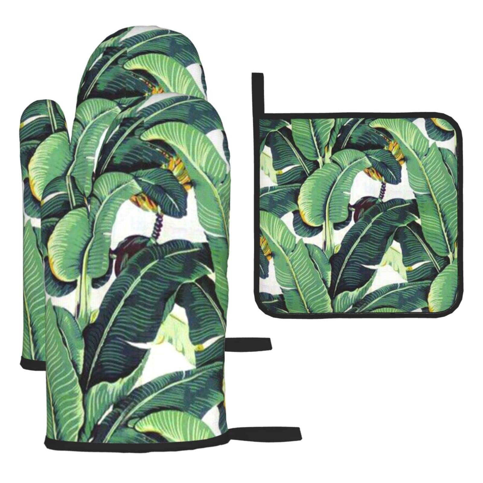Maniques anti-brûlure 500°C lot de 3 feuilles tropicales pour sécuriser vos cuissons
