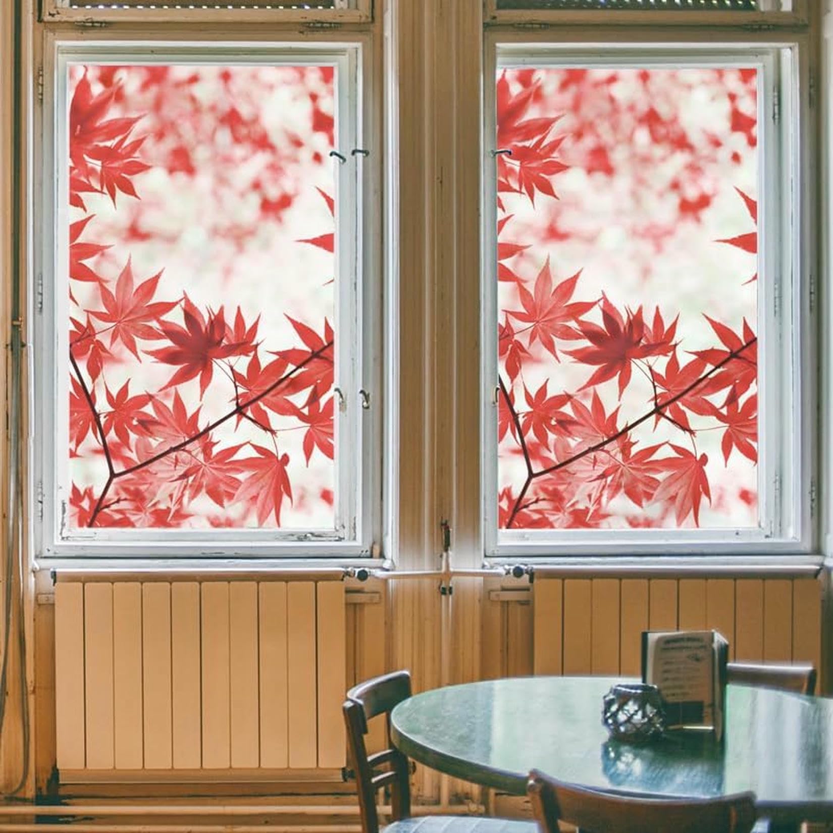 Film d'intimité feuilles d'érable rouge pour fenêtre en verre opaque effet vitrail