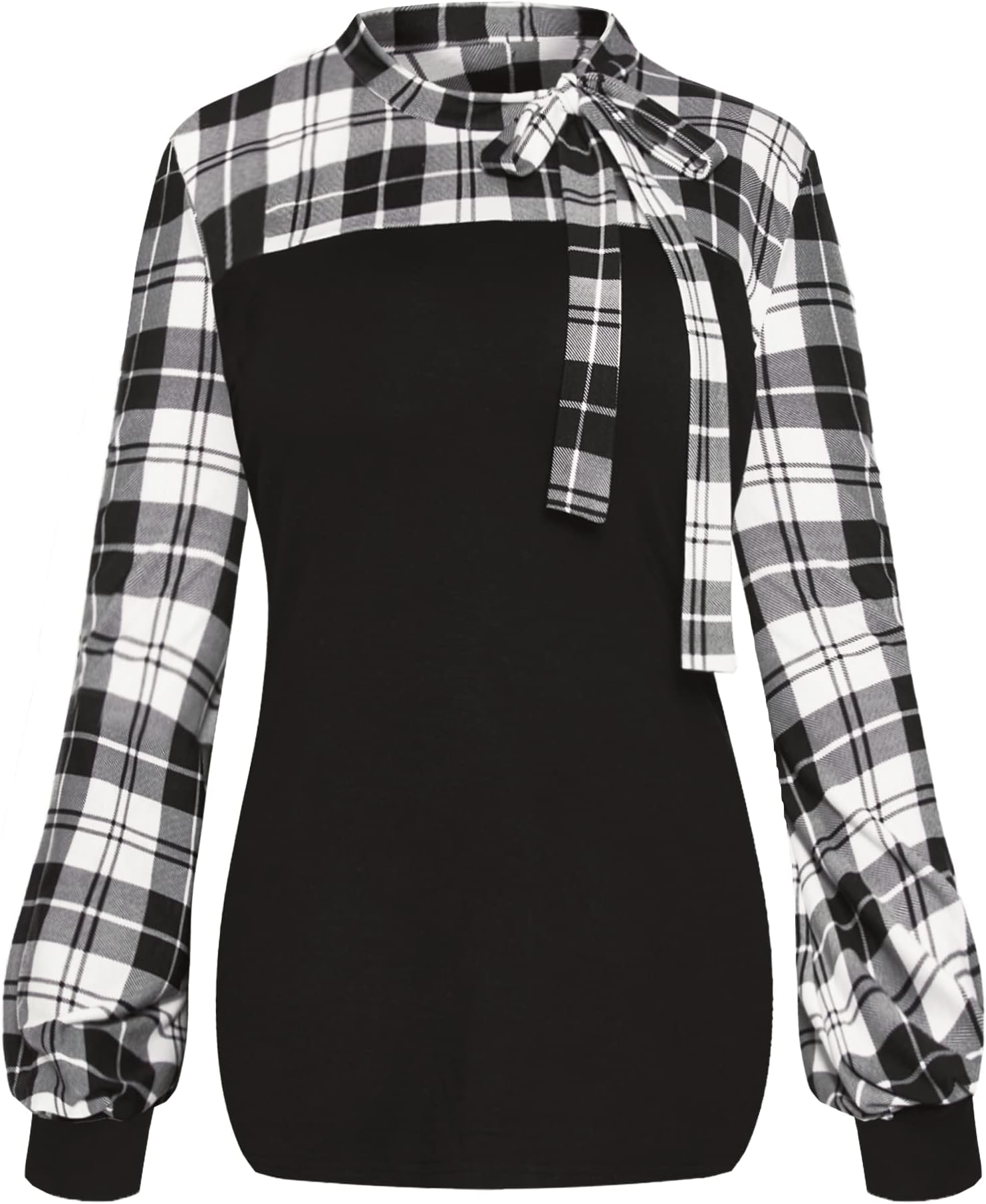 IN'VOLANDPlus Size Blouses for Women Tie-Bow Neck Striped Blouse Long Sleeve Shirt Splicing Office Work Shirts Tops