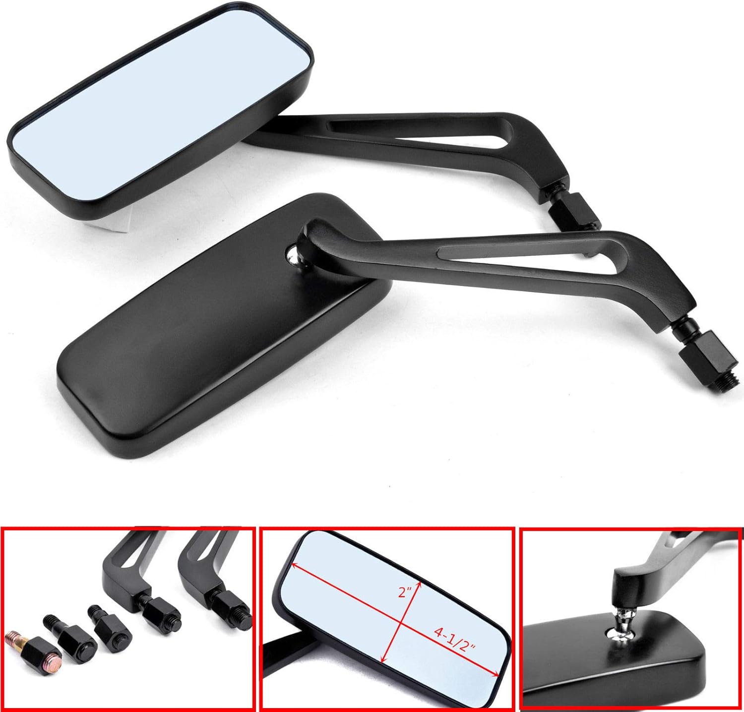 Universal Black Rectangle Bobber Mirrors Blue Mirror Reducing Glare Motorcycle Rear View Mirrors for Harley Honda Kawasaki Cruise Dirt Bike