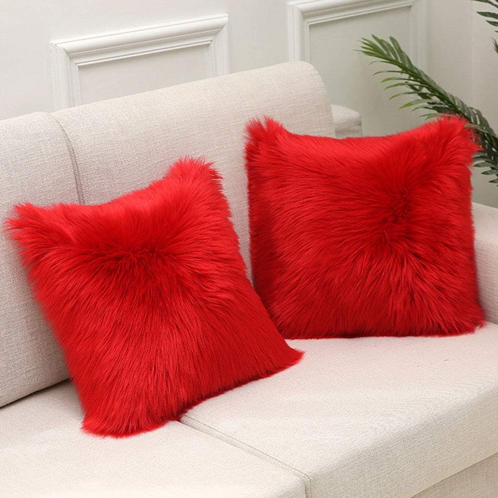 vctops Set of 2 Faux Fur Square Throw Pillow Covers Luxury Plush Decorative Pillow Cases Cushion Covers for Sofa Bedroom Car 16"x16" Purple