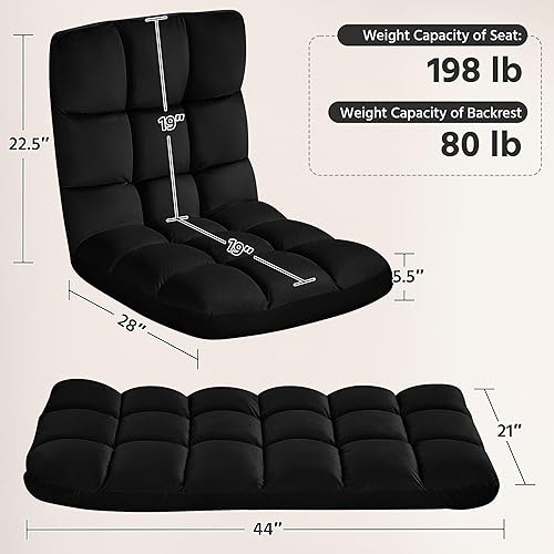 Miniatura 39 de Yaheetech Silla plegable de suelo con soporte para el respaldo, silla plegable acolchada para juegos con respaldo ajustable 14, sofá reclinable para