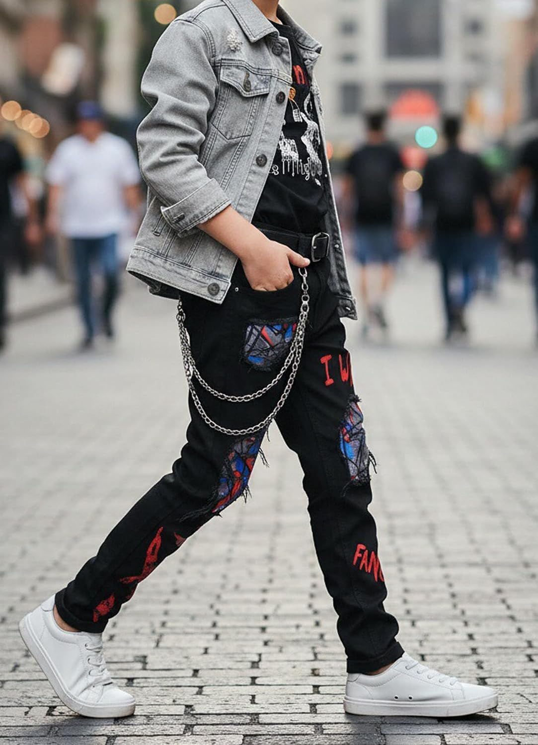 Boy's Skinny Fit Ripped Destroyed Distressed Stretch Slim Jeans Pants image 3