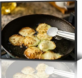 Black Framed Canvas Wall Art Decor for Living Room Bedroom Kitchen Bathroom Office Artwork Painting Fired zucchini pan tongs print picture poster 12x16
