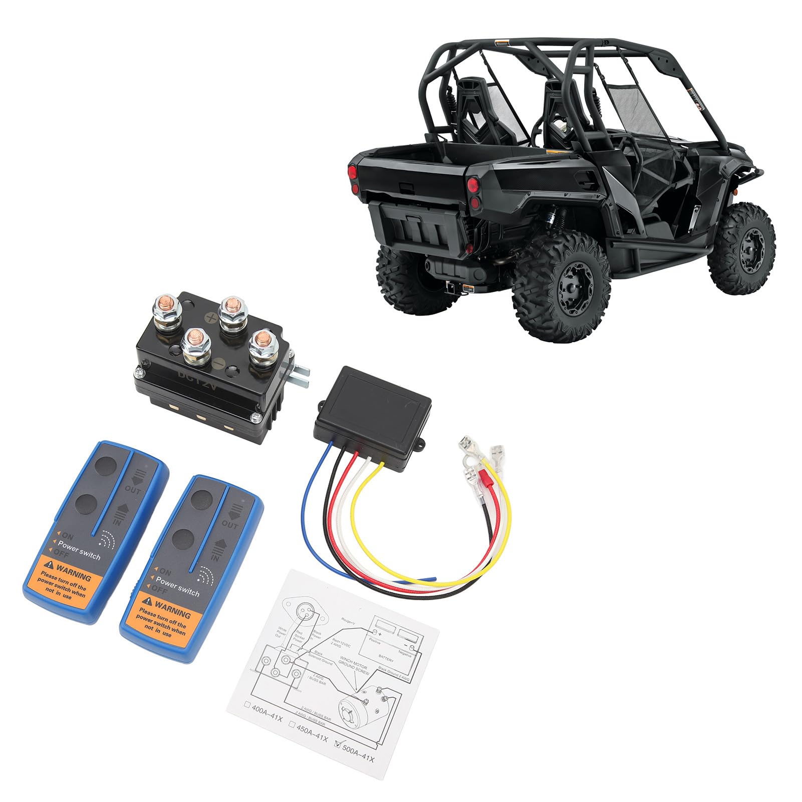 Ejoyous Kit de Télécommande de Treuil sans Fil, Contacteur de Relais Solénoïde de Treuil 500A pour ATV UTV 12V