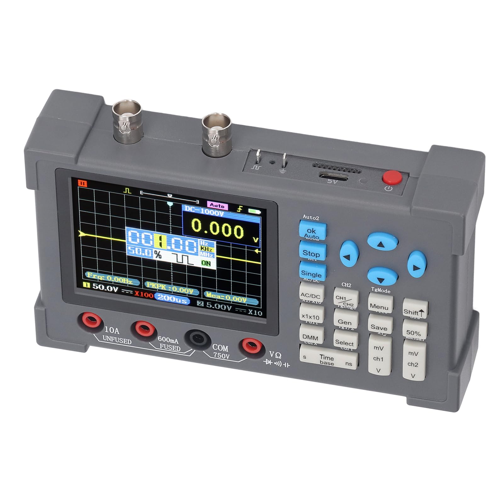 DSO3D12 Oscilloscopio Digitale 3 in 1 con Frequenza di Campionamento 120M, Doppio Canale, Display 3,2 Pollici, Multimetro e Generatore di Segnale Integrati, Batteria