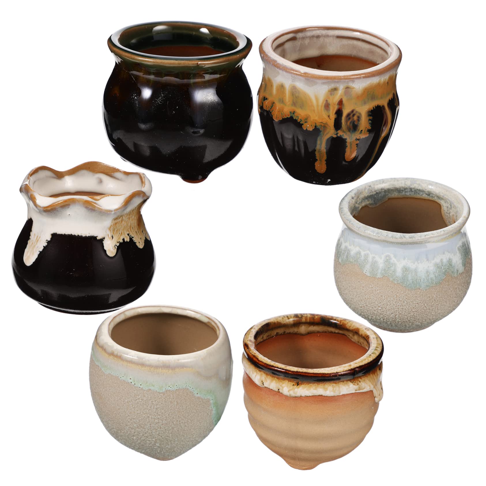 VICASKY 6 Pcs Jardinière Céramique pour Plantes Succulentes Trou de Drainage, Mini Pots de Culture pour Plantes en Pot, Cactus et Jardin D'intérieur