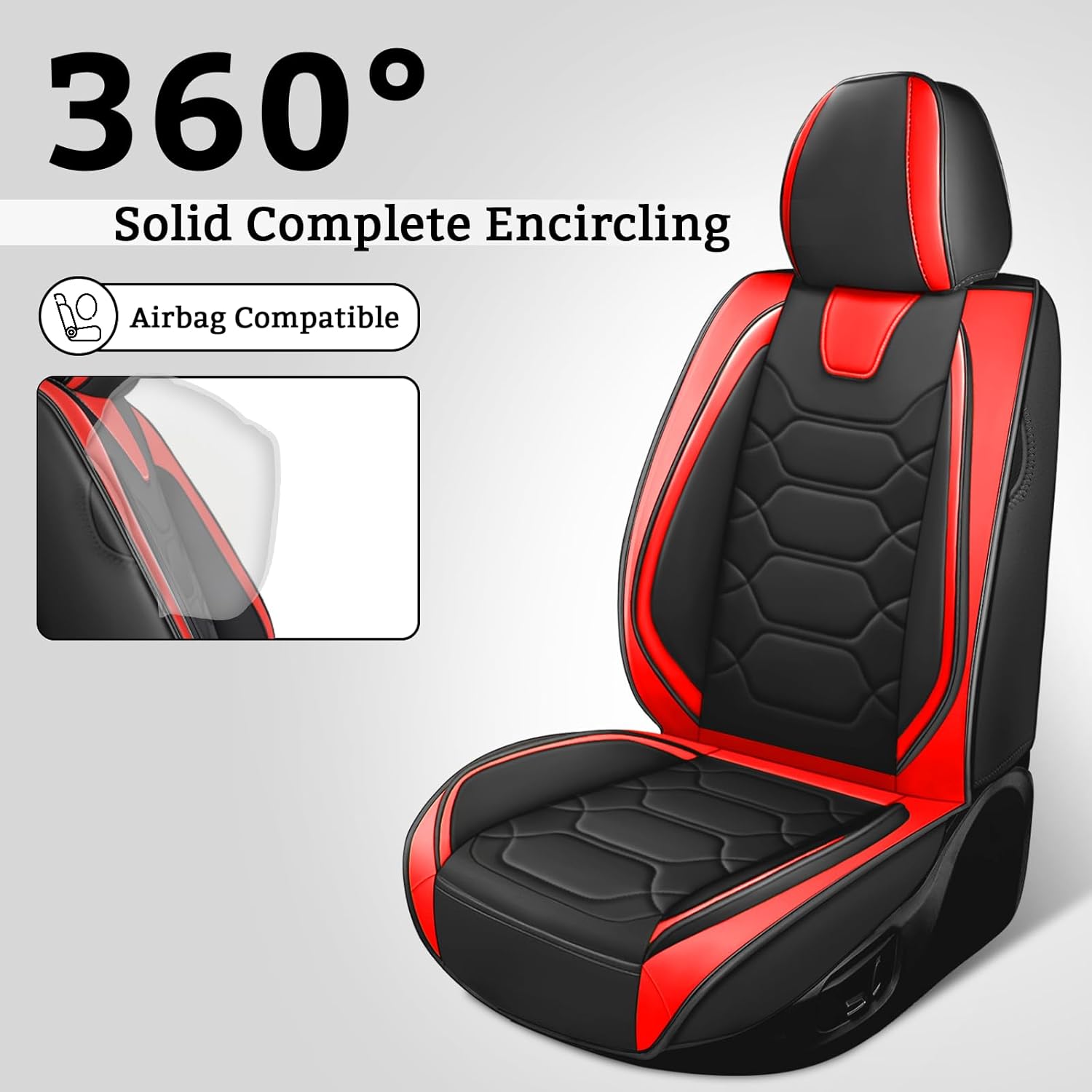 Car Seat Covers Fit for Chevy Cobalt 2005-2010 Car Seat Protectors Premium Nappa Leather, Non-Slip Bottom, Storage Pocket, Wear-Resistance (Full Set, Black Red)