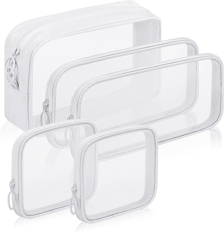 Sinzip Kit com 5 necessaires de malha de nylon com zíper, brancas, tamanhos variados