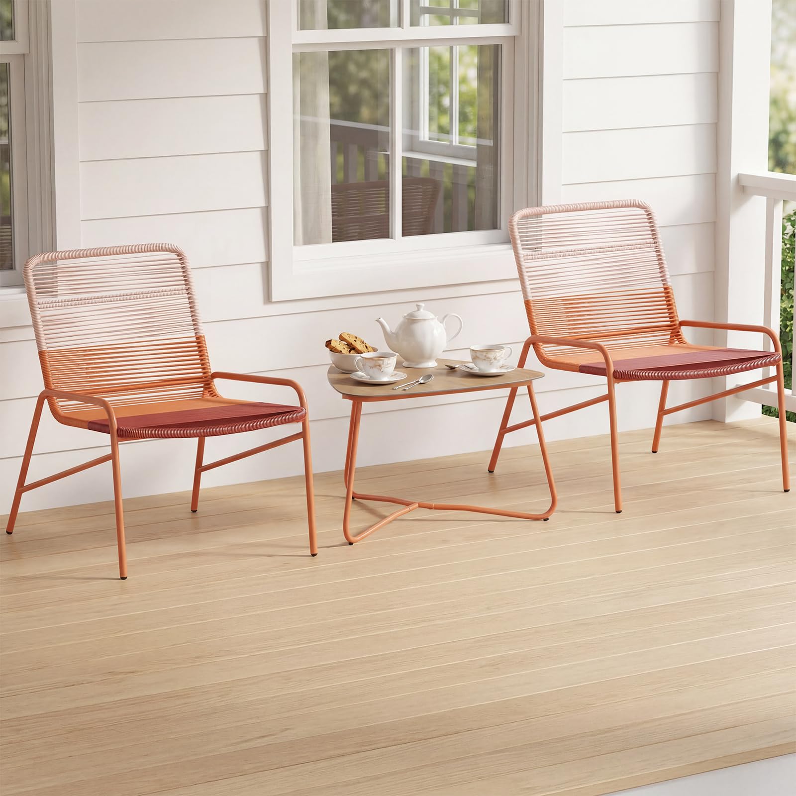 GIANTEX Set di mobili da giardino in rattan, per balcone, piccolo balcone, set di 2 sedie con tavolo, mobili da balcone per 2 persone, mobili da terrazza per esterni, set di mobili da giardino