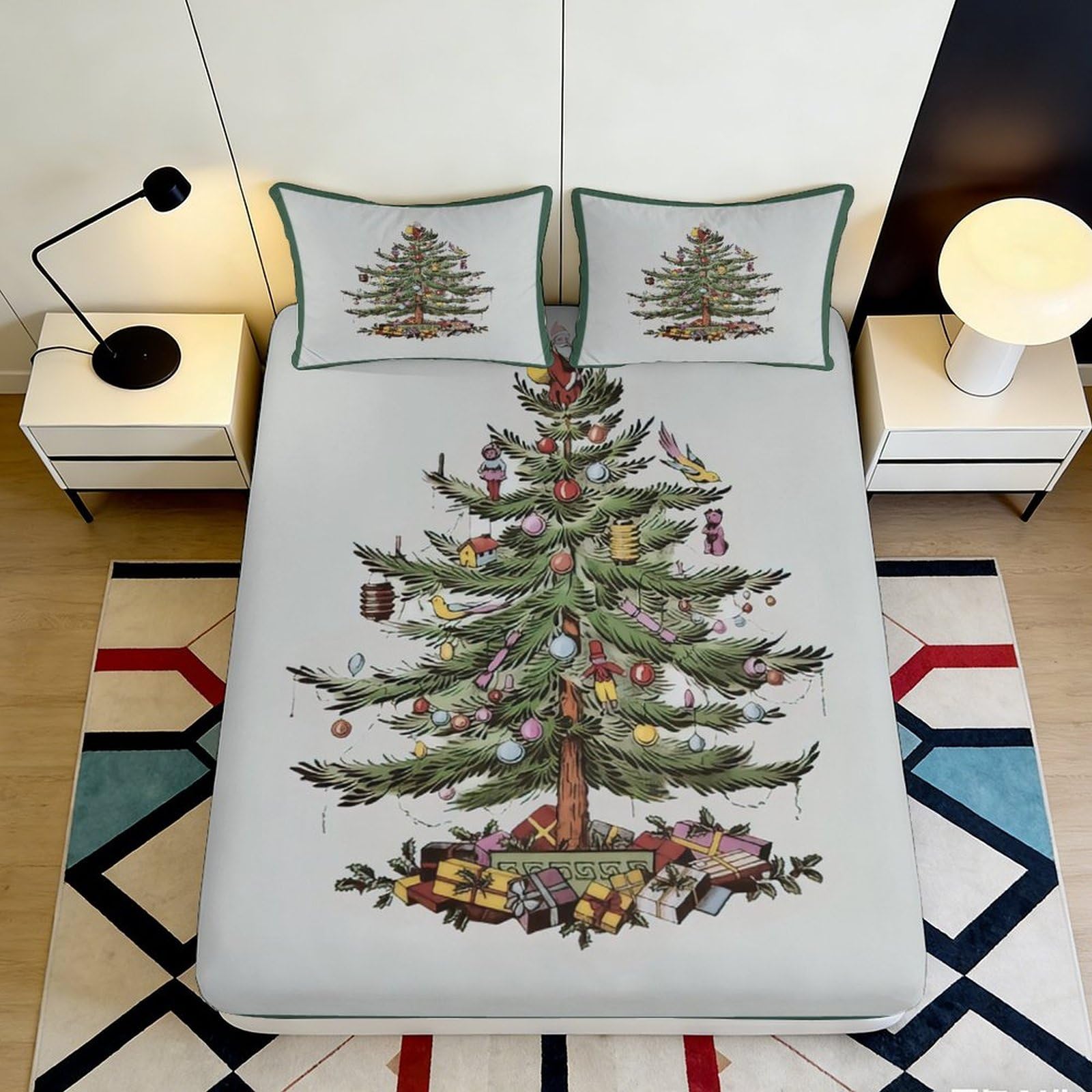3D Printed Christmas Tree Fitted Sheet Microfiber Soft Bed Cover Festive Decor for Bedroom Guest Room Dorm 90x200x25cm
