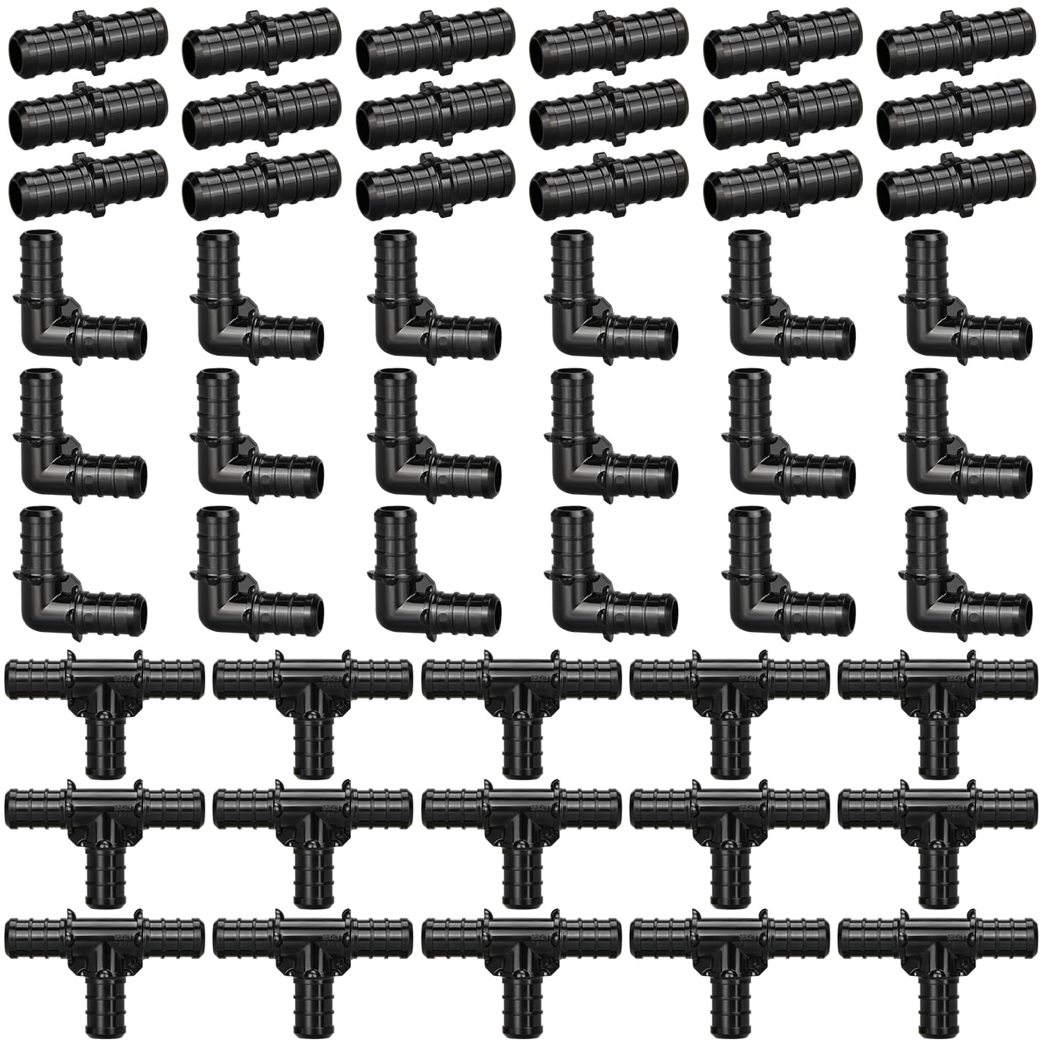 PXZBLG1/2" Poly PPSU Barb Crimp PEX Fitting, 60pcs PEX Fitting Combo, 20pcs Each Elbows Tees Straight Couplings, No Lead (60pcs, 1/2" Combo)