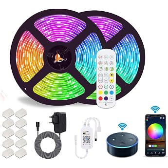 Alexa LED Strip 10 m 5050 Waterproof RGB LED Strips App Controllable Music LED Fairy Lights Compatible with Alexa Google Assistant Colour Changing LED Strip LED Strip with Remote Control and 12 V Power Supply
