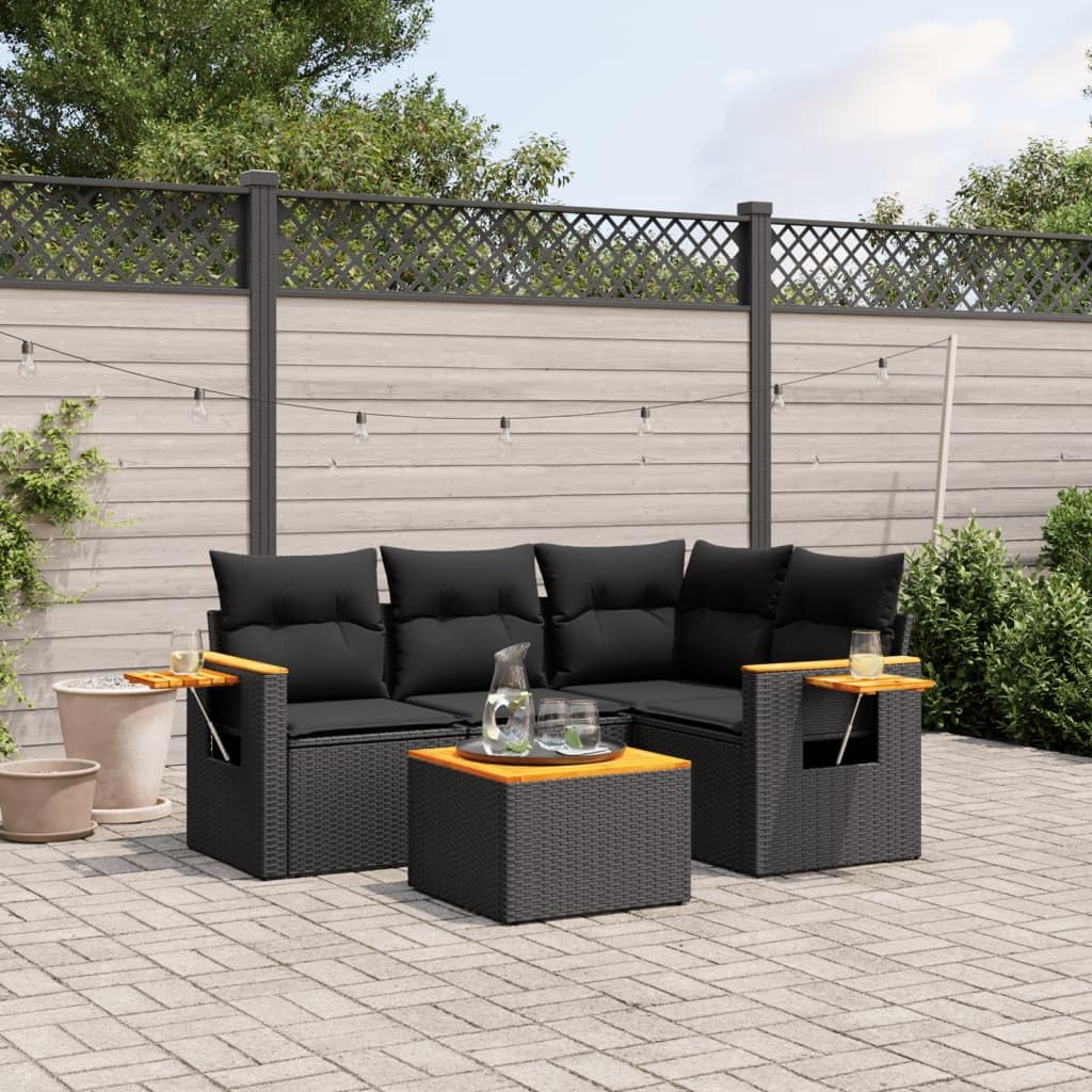 Destockage mobilier de Jardin,Salon,Salon Jardin Enfant,Salon de Jardin 5 pcs avec Coussins Noir résine tresséeConvient pour Les Jardins, Les Salons et Les patios