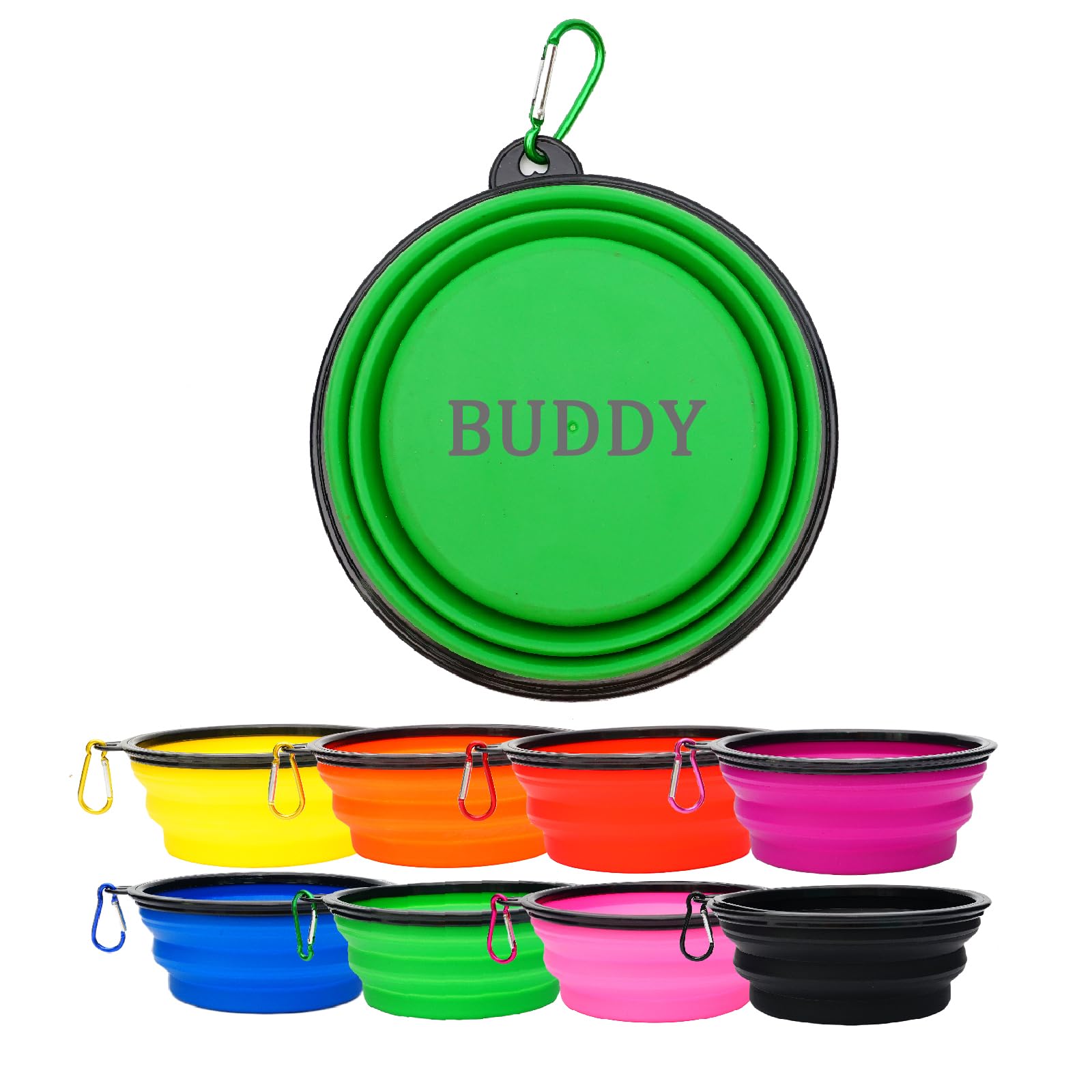 Custom Collapsible Dog Bowls Personalized Text Portable Travel Water Bowl for Dogs Cats Pet Walking Hiking Traveling with Carabiner