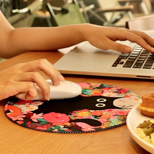 Miniatura 3 de Alfombrilla de mouse pequeña con diseño de flor de gato negro, bonita alfombrilla de mouse estética de anime con base de goma antideslizante,