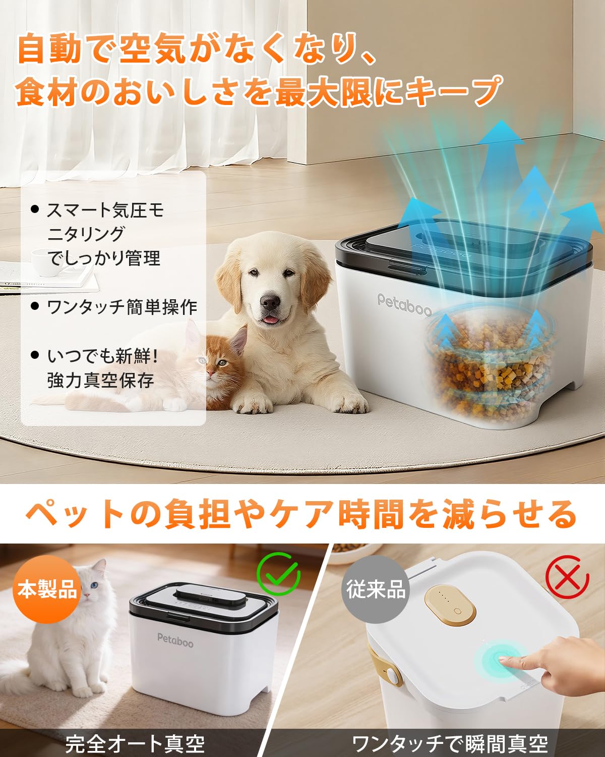 Amazon.co.jp: 真空保存容器 ペットフード Petaboo【-15kPa自動真空で