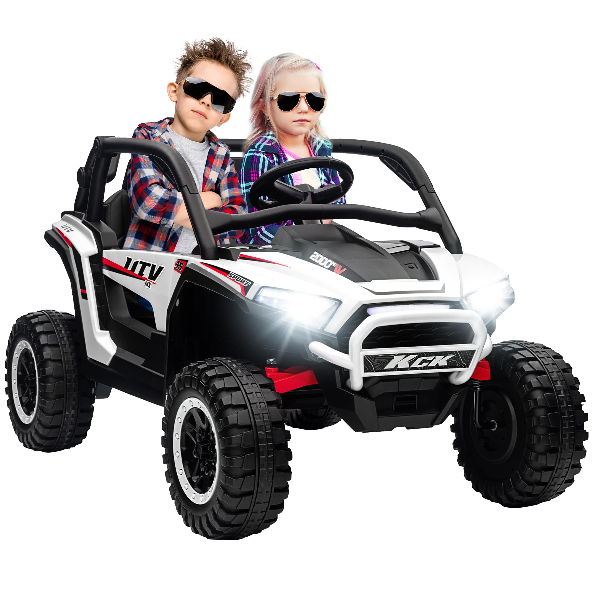 AIYAPLAY Kids Electric Ride on Car 2-Seater 24V Truck UTV LED Lights White