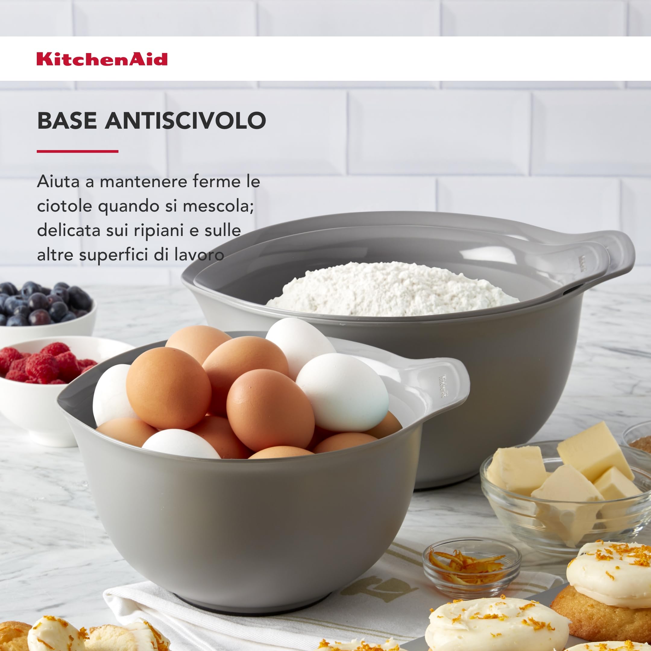 KitchenAid Set 3 Ciotole In Acciaio Inox - 1,5L, 3L E 5L, Con Base Antiscivolo, Impilabili, Lavabili In Lavastoviglie - 2