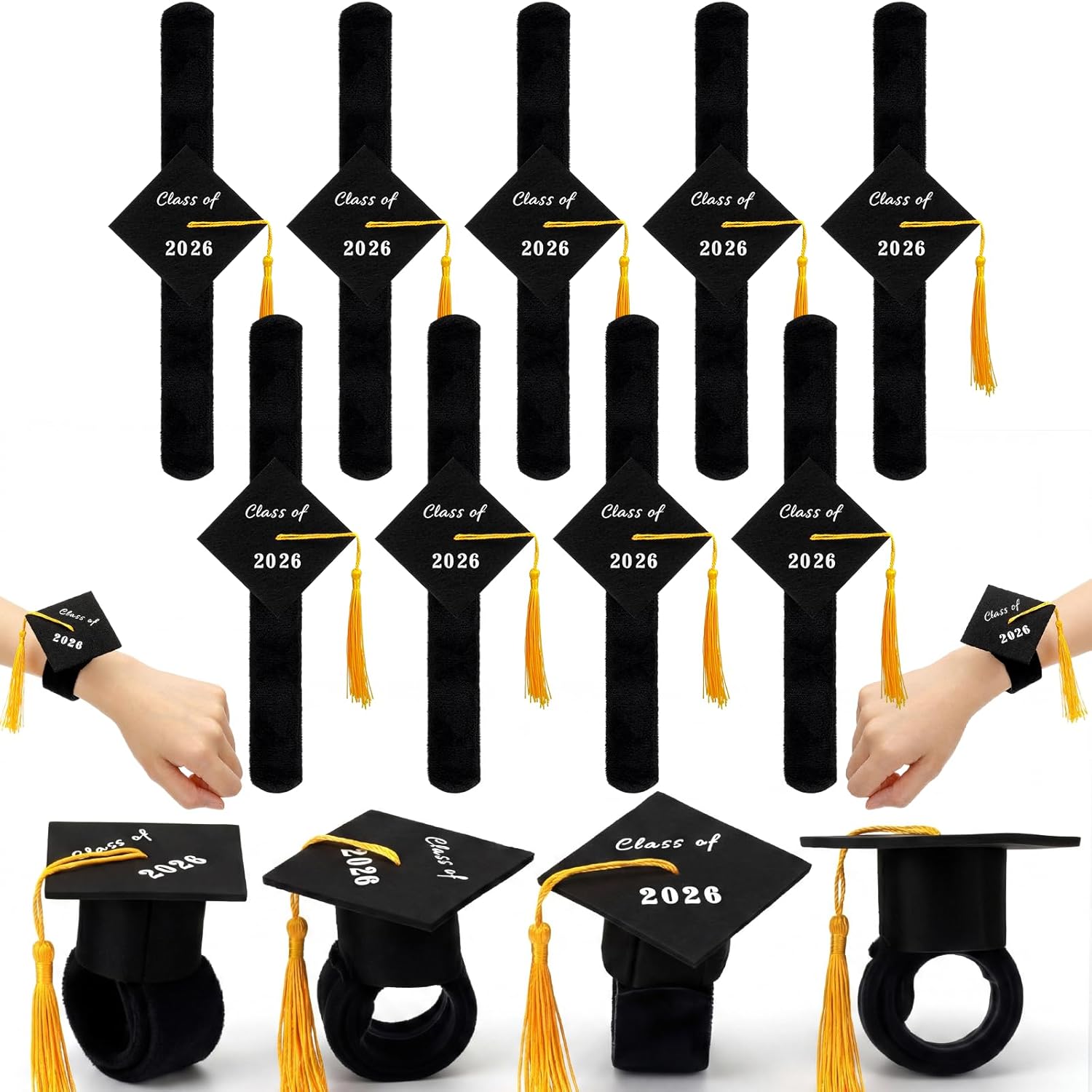 Shappy 36 Pcs Graduation Cap Slap Bracelets Mini Stuffed Plush Slap Bracelet with Tassel of 2026 Graduation Gift Party Supplies for Birthday Party Favor Goody Gift Bags Fillers
