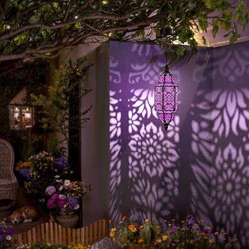 Miniatura 2 de Luces solares colgantes para jardín al aire libre, farol solar impermeable, de metal, marroquí, decoración al aire libre para patio, camino, porche,