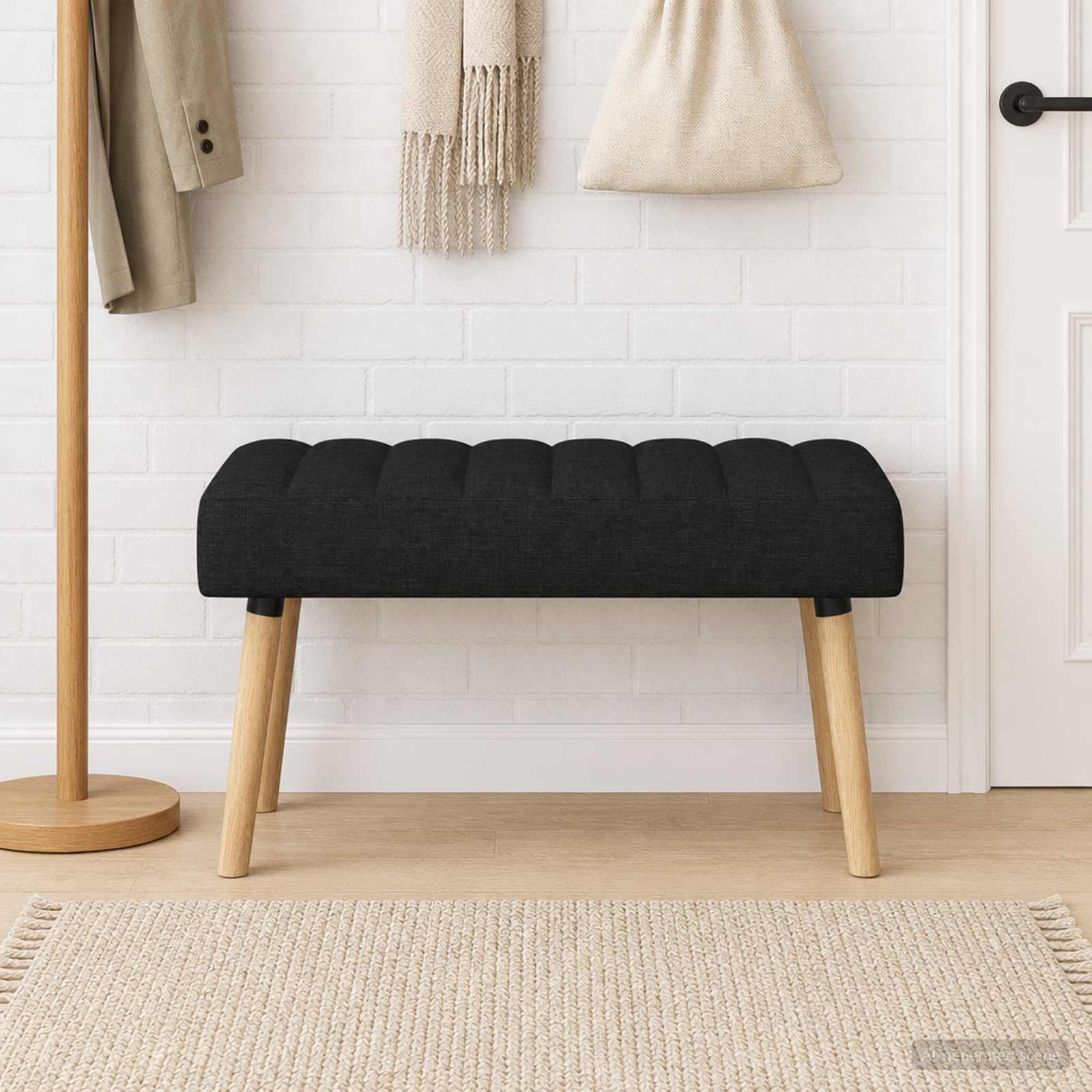 Banco con tapizado en Canal Negro 80 x 40 x 46 cm Tela, Bancos, 9.5 kg-42038475