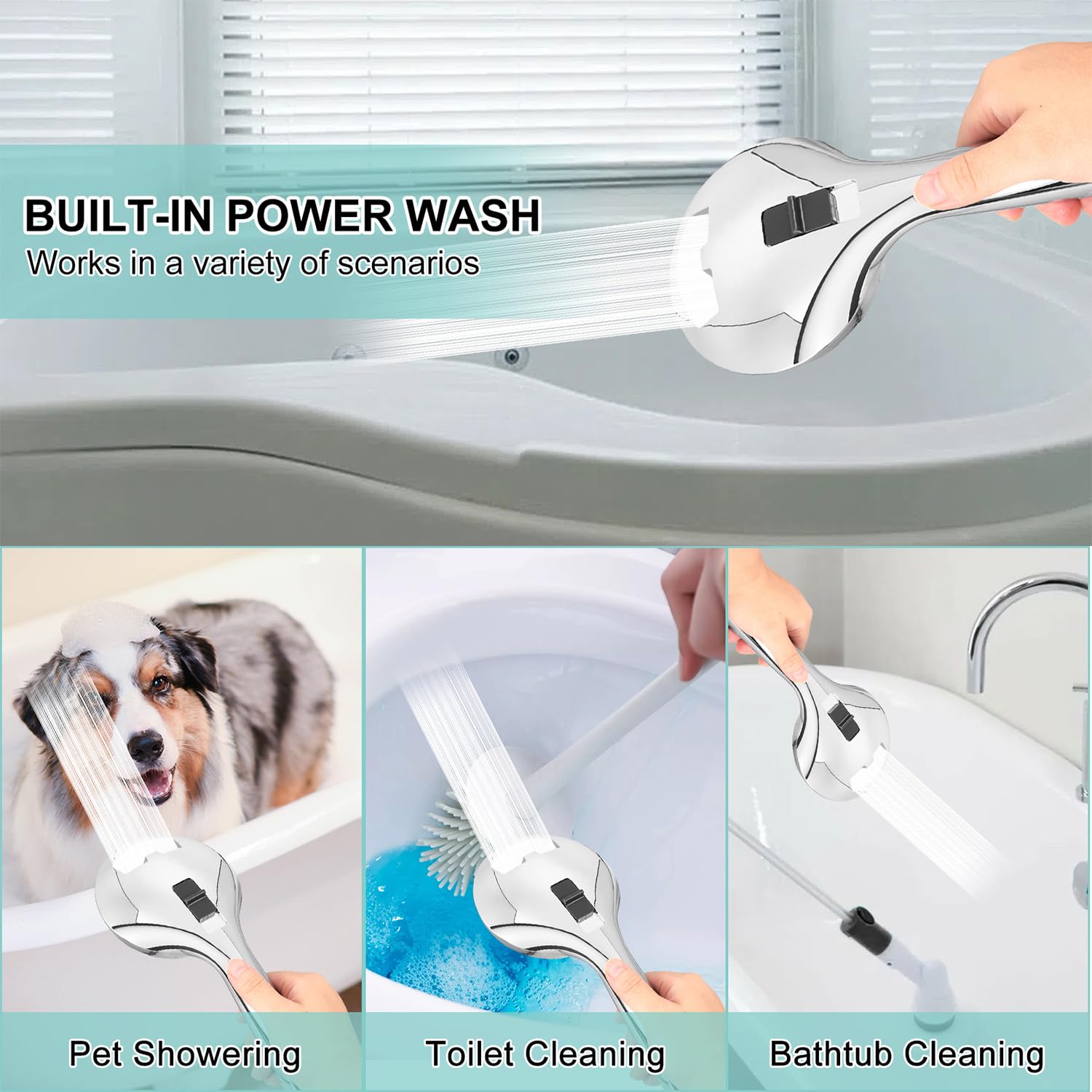 Juego de alcachofa de ducha para bañera, grifo de bañera con 5 adaptadores y manguera de 59 pulgadas para enjuague de perros y mascotas, baño de bebé, lavado de pelo, extensión de encendido/apagado