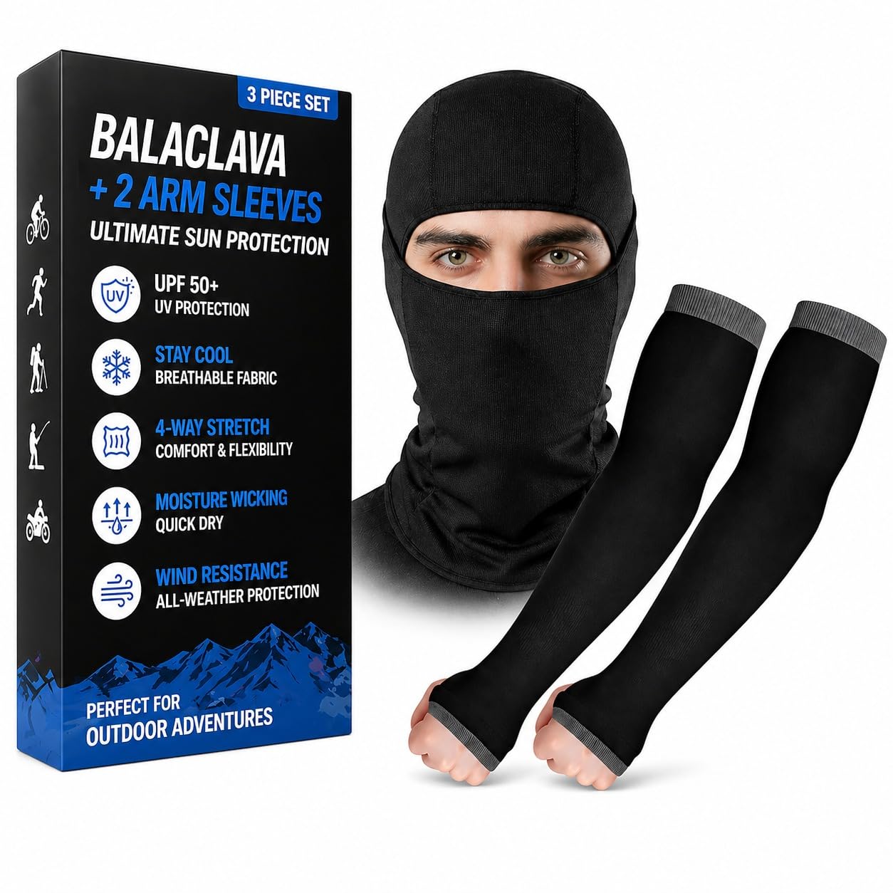 AutokraftZ Helmet Cap Cotton Liner with Arm Sleeves | Full Face Mask for Bikers 𝗙𝗮𝗰𝗲 𝗺𝗮𝘀𝗸 with UV Protection Sun Protection 𝗨𝗣𝗙 𝟱𝟬 | Balaclava for Men | Dust Shield Riding Gear Accessory-image-14