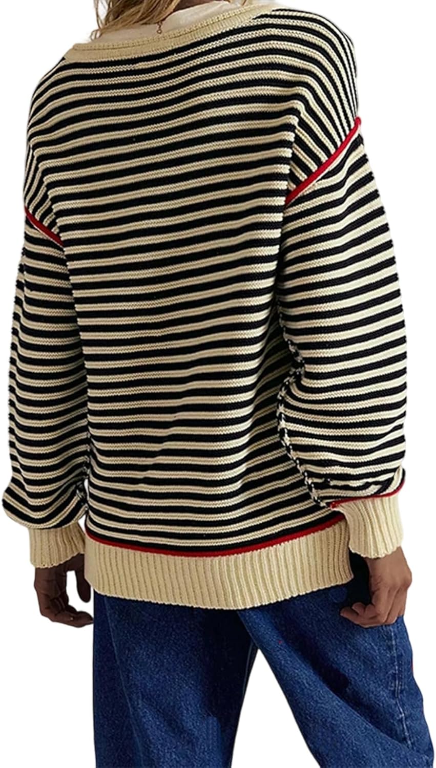 Vakkest Fall Long Sleeve Sweaters for Women Casual Striped Color Block Pullover Tops 2026 Knit Crewneck Shirts - Image 4