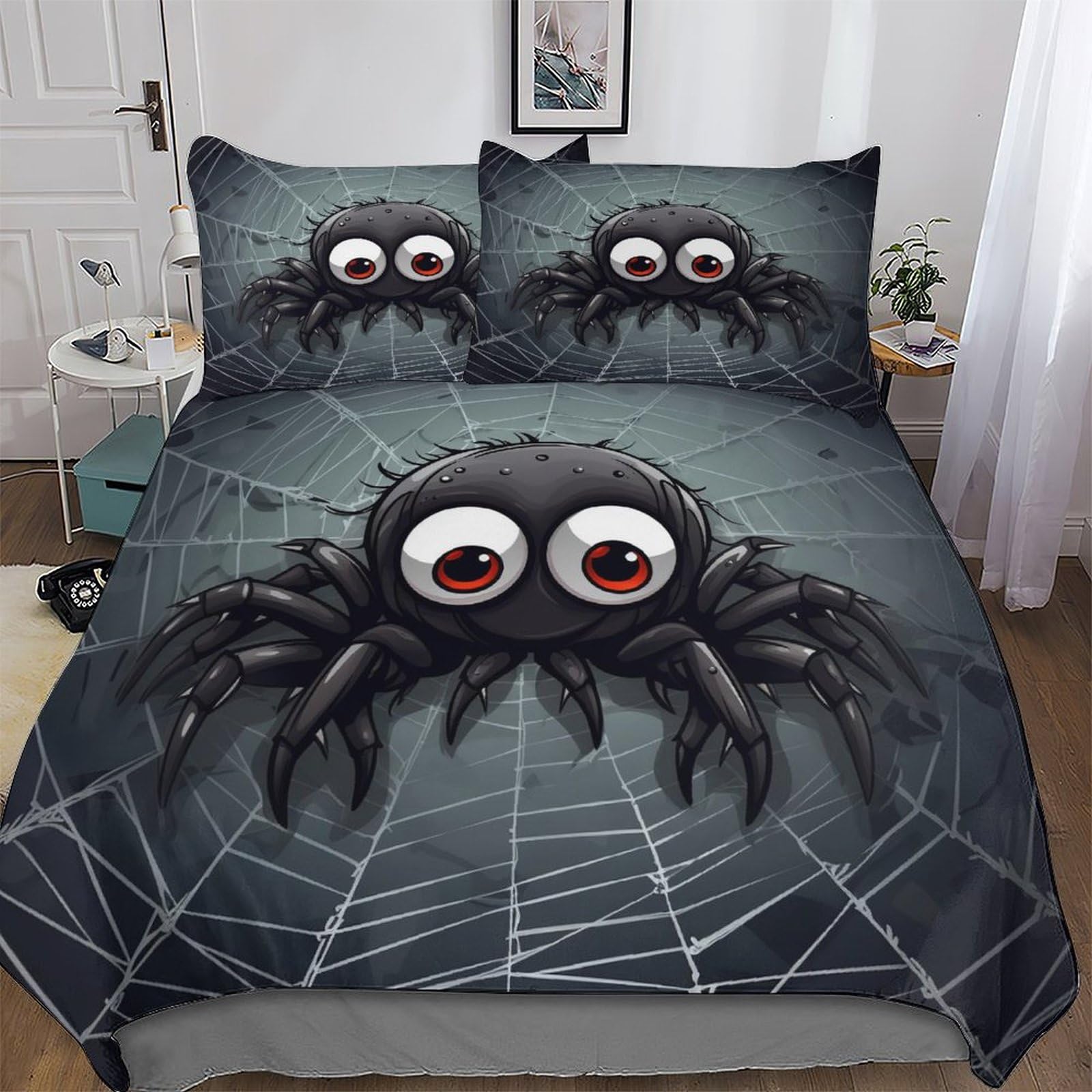 Housse de couette araignée 3 pièces microfine king size ensemble de literie enfant adulte
