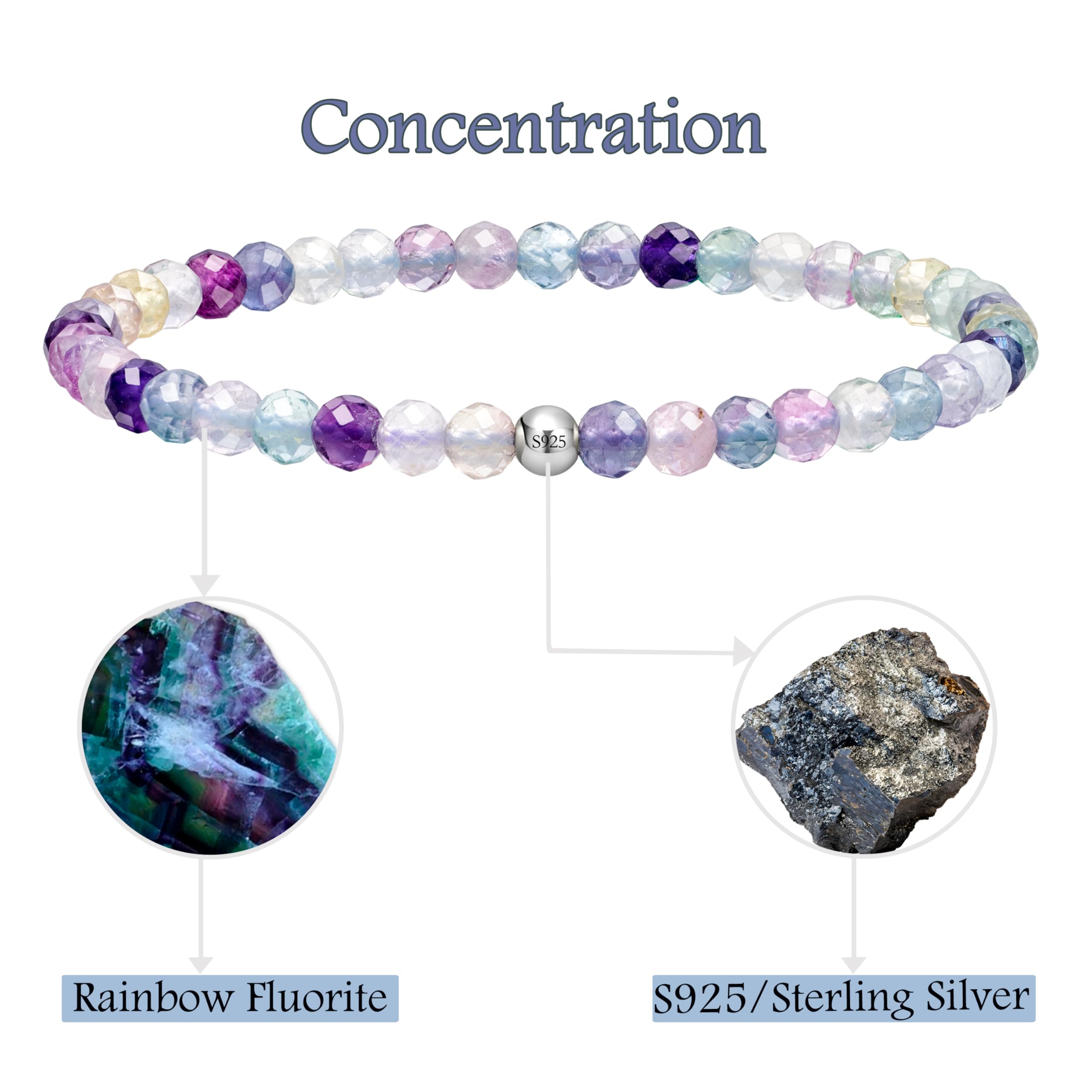 Farfume 4mm Bracciali di Perline per Donne, Bracciale di Cristallo in Argento Sterling 925, Gioielli di Pietra Naturale, Regali di Braccialetti Elastico Chakra