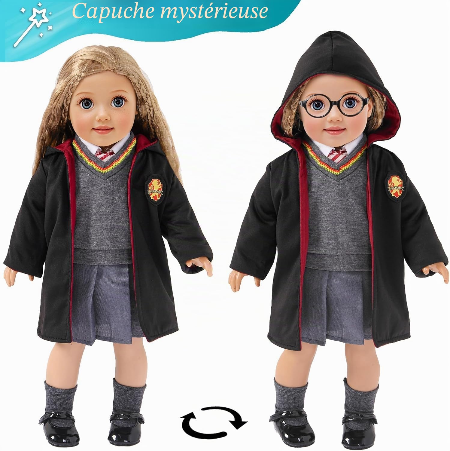 Lot de 10 vêtements et accessoires inspirés de l'uniforme scolaire magique pour poupées de 45,7 cm (sans poupée)