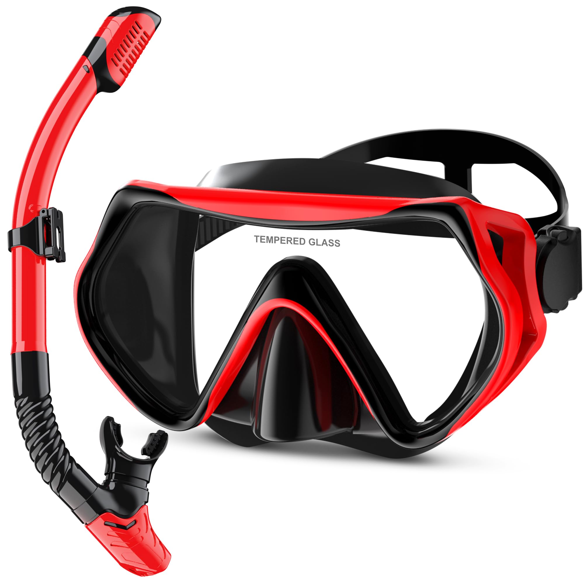 MELUMILU Snorkel Set, Snorkel Mask 180° Panoramic Wide View, Anti-Fog Scuba Diving Gear, Professional Swim Goggles for Free Breathing, Swim, Diving, (Black Red) — image 1