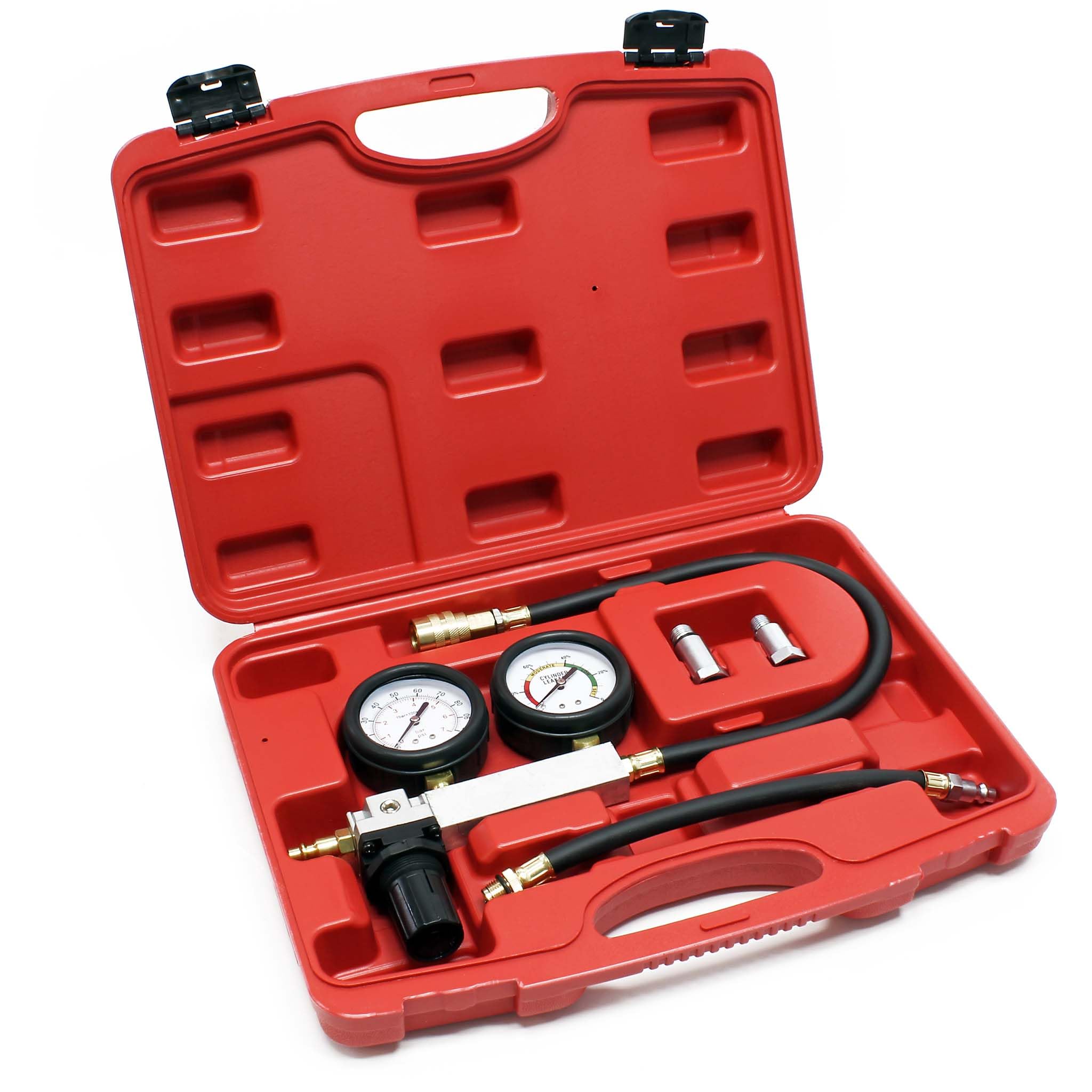 Wiltec Tester compressione motori a benzina, con adattatori, set per test di perdita del cilindro