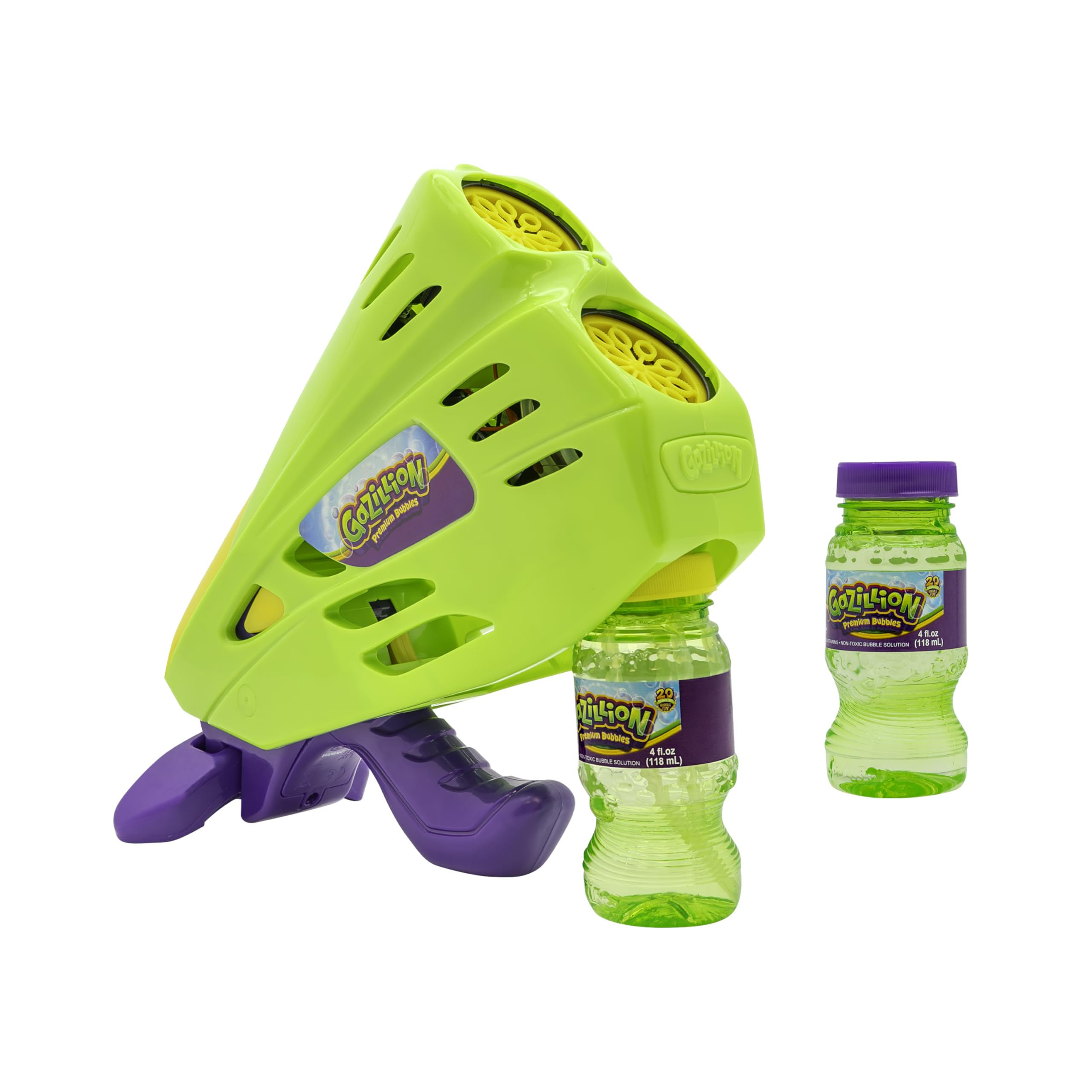 Gazillion Double Bubble Blaster | Pistola de Pompas 2 en 1 | Portátil y de Pie | Luces LED de Colores para Fiestas y Celebraciones al Aire Libre | Juguetes y Regalos para Niños de 3 años en adelante
