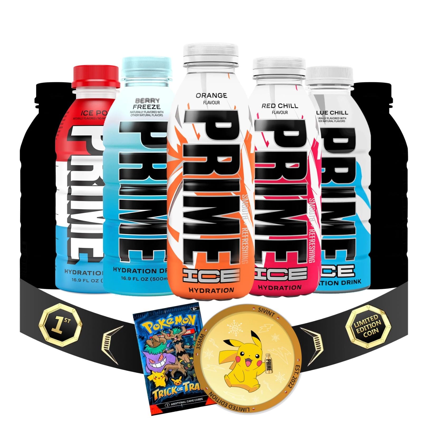NEW FLAVOR! Prime Hydration Drink Variety Pack - 16.9 fl oz (7 Pack), Limited Edition Booster Pack and Coin, Packaged by Sivint