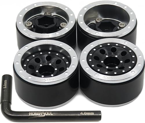 Miniatura 1 de HOBBYSOUL Ruedas ajustables Offset 1.0 Beadlock color negro plateado, ruedas pesadas 1.0 rc peso 0.74 ozllanta para Axial SCX24 90081 y otros