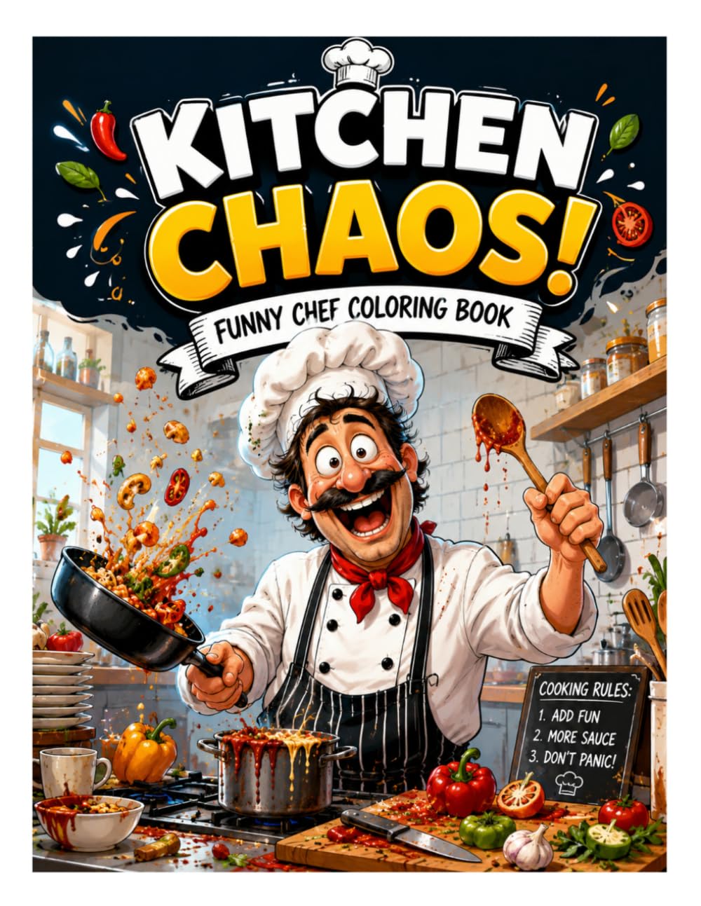 Kitchen Chaos! Funny Chef Coloring Book: 30 Hilarious Chef Adventures Filled with Silly Food, Crazy Kitchen Mishaps & Easy-to-Color Cartoon Fu