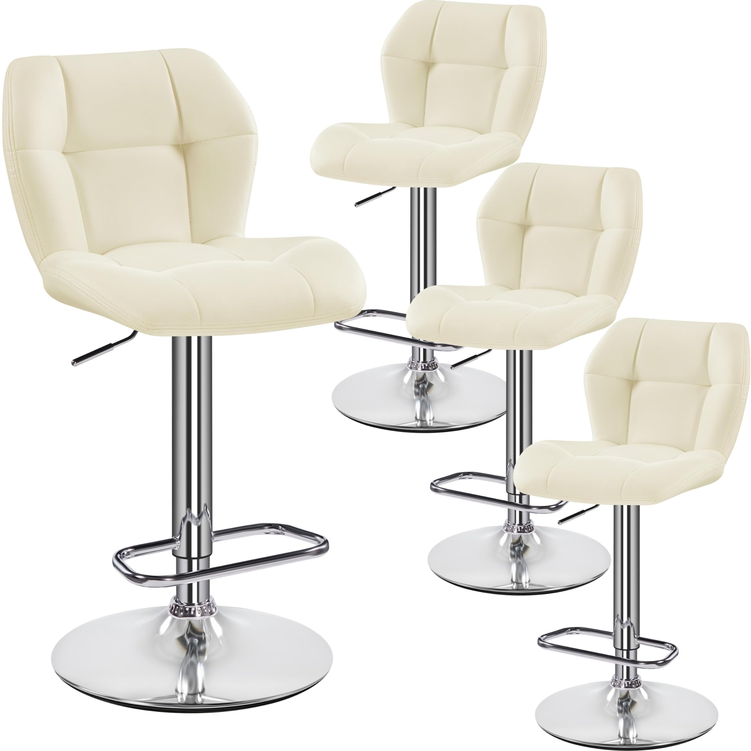 Yaheetech Bar Stools, PU Leather Breakfast Bar Chairs, Swivel Height Adjustable Barstools, Counter Stools with Backrest for Home Kitchen, Restaurant, Beige, 4PCS