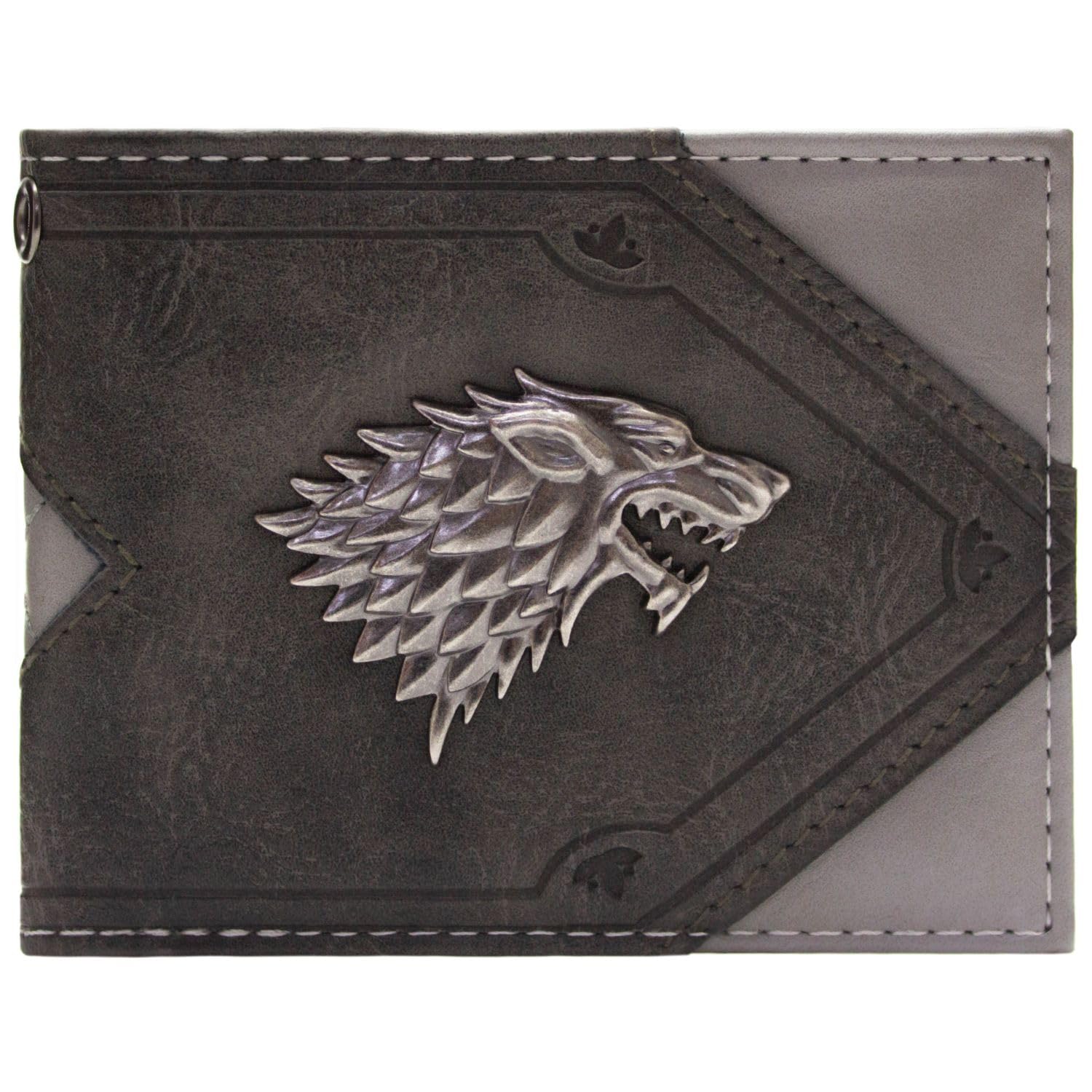 Westeros GoT House Stark Throne Silver Direwolf Emblem Wallet Bi-Fold ID & Card Holder, Grey