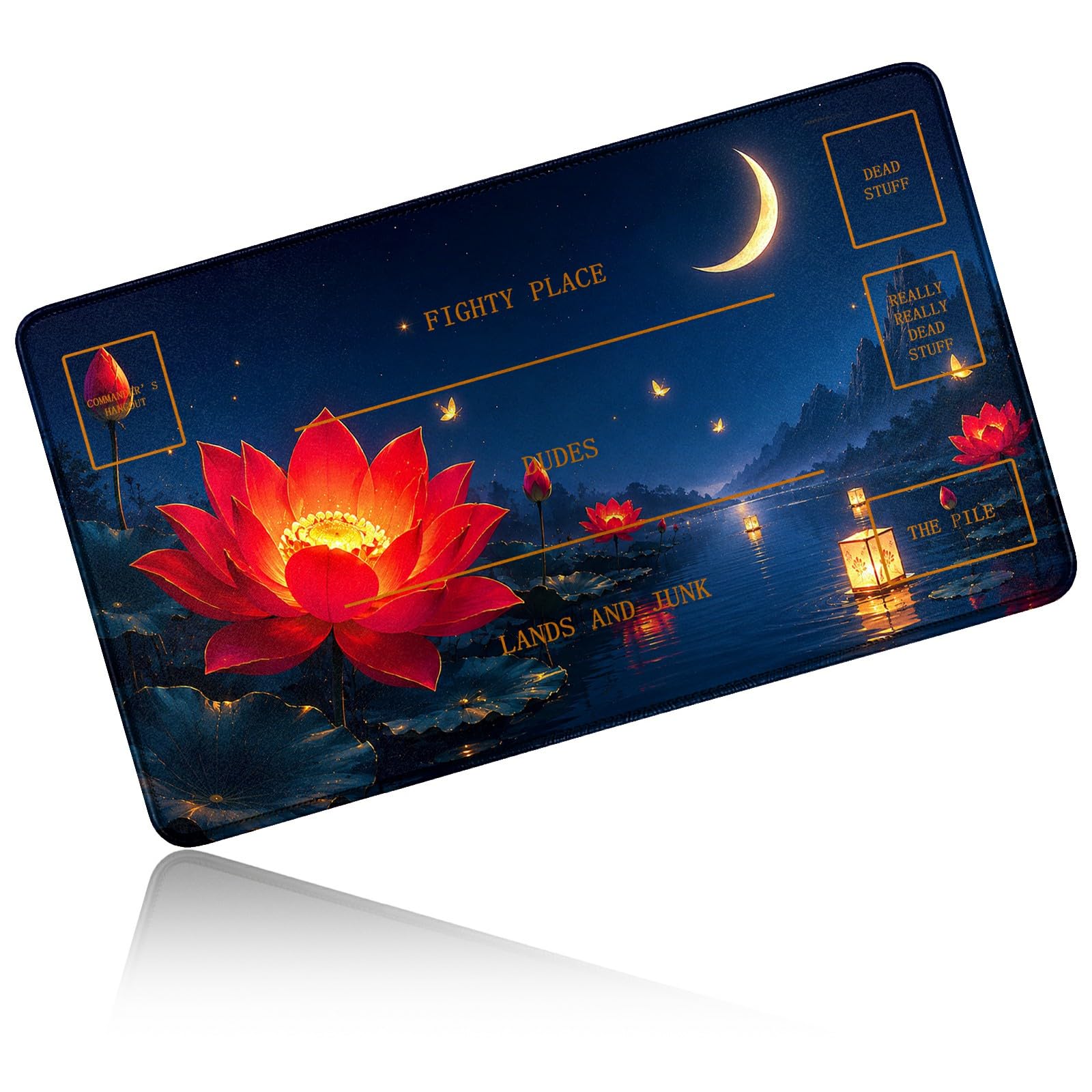 Dikoer for MTG/TCG Playmat w/Zones Commander Deck Gaming Mat, Red Lotus