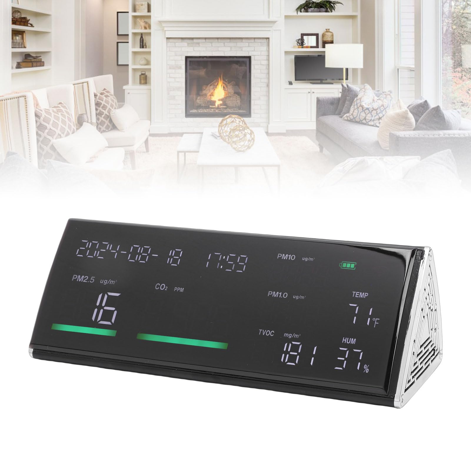 FTVOGUE Monitor de Calidad del Aire Interior, Detector de CO2 con Sensor NDIR para PM2 5 PM10 PM1 0 TVOC Temperatura Humedad Probador de Aire Doméstico Portátil con Batería de 5000 MAh (BLACK)