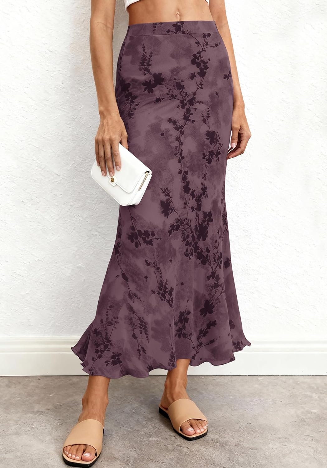 BTFBM Womens Floral Mesh Maxi Skirt Elastic High Waisted Boho Elegant Mermaid 2025 Summer Fall Long Skirts for Women