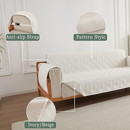 Miniatura 9 de Funda de sofá reversible para sofá de 3 cojines, lavable, protector de muebles con correas elásticas para mascotas, perros, niños (azul, sofá)