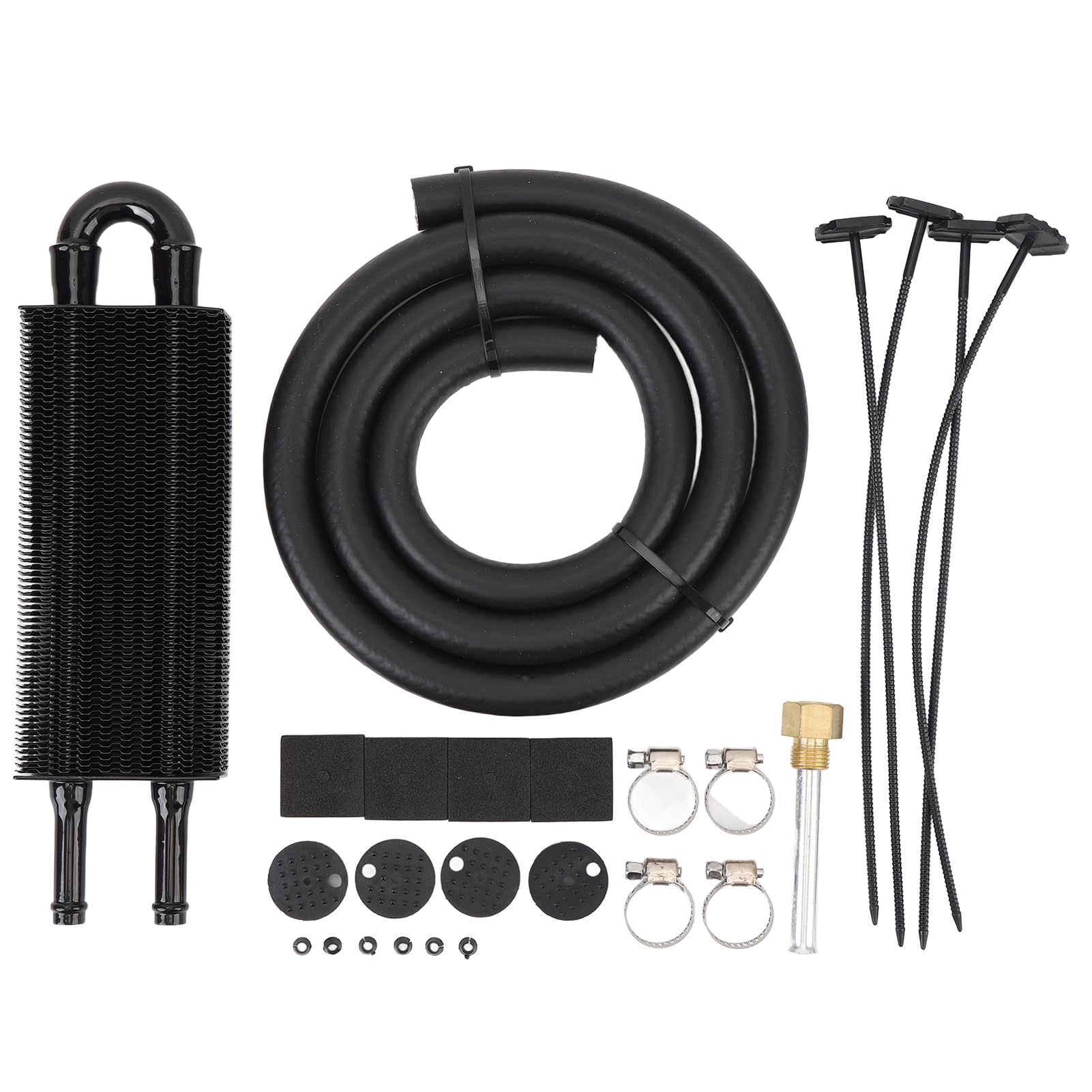 Kit Radiatore Olio Motore Universale a 2 File per Trasmissione, Lega di Alluminio, 233 Mm, con Tubo per Veicolo (Nero)