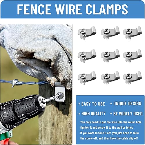 Miniatura 2 de 300 abrazaderas de alambre para cercas agrícolas con 300 tornillos de acero inoxidable, clips de alambre para montaje calibre 12-16 alambre soldado