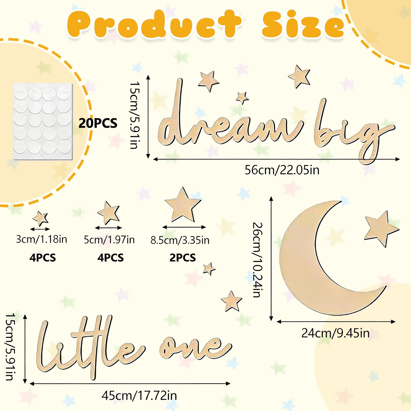 Decorazione da Parete in Legno Dream Big Little One 15 Pezzi Lettere in Legno con Luna e Stelle Stile Boho per Camera da Letto Bambini Soggiorno Casa