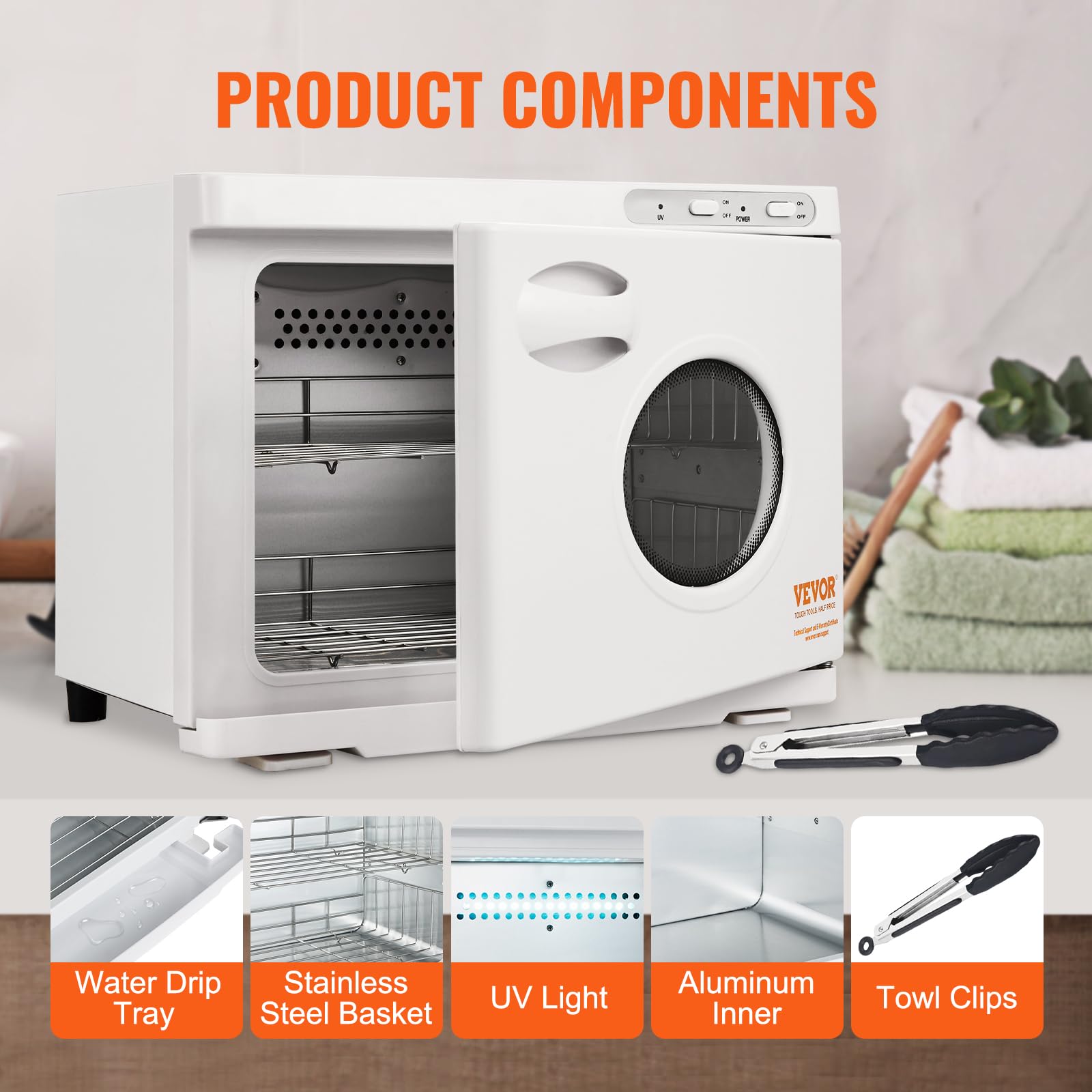 VEVOR Scaldasalviette Armadietto Sterilizzatore 23L con Luce UV 2 Ripiani con Griglia in Acciaio Inox, Scaldasalviette Riscaldamento per Asciugamani Armadietto da Spa Salone di Bellezza Bagno Hotel
